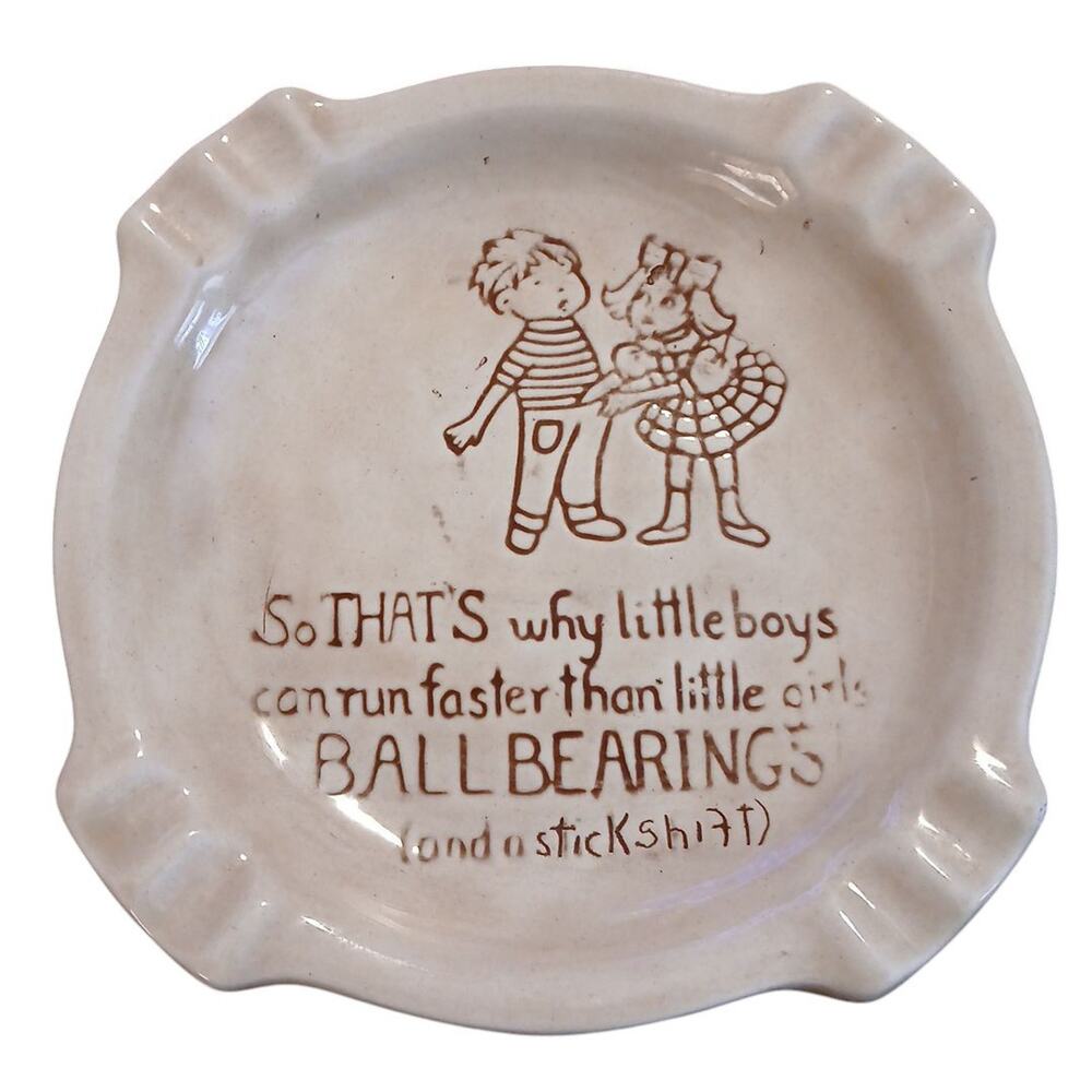 Vtg Adult Humor Difference Between & Boy Girl Ashtray‎ Naughty Ceramic Dish 7"W